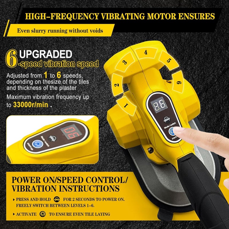 dcvbny Upgraded Cordless Tile Vibrator with Auto-Leveling Suction Cup 200kg Adsorption - Compatible with Dew-alt 20V MAX Batteries(Bare Tool),6 Speeds Adjustable Handheld Vibrating Tile Tool,33000r/min - Image 3